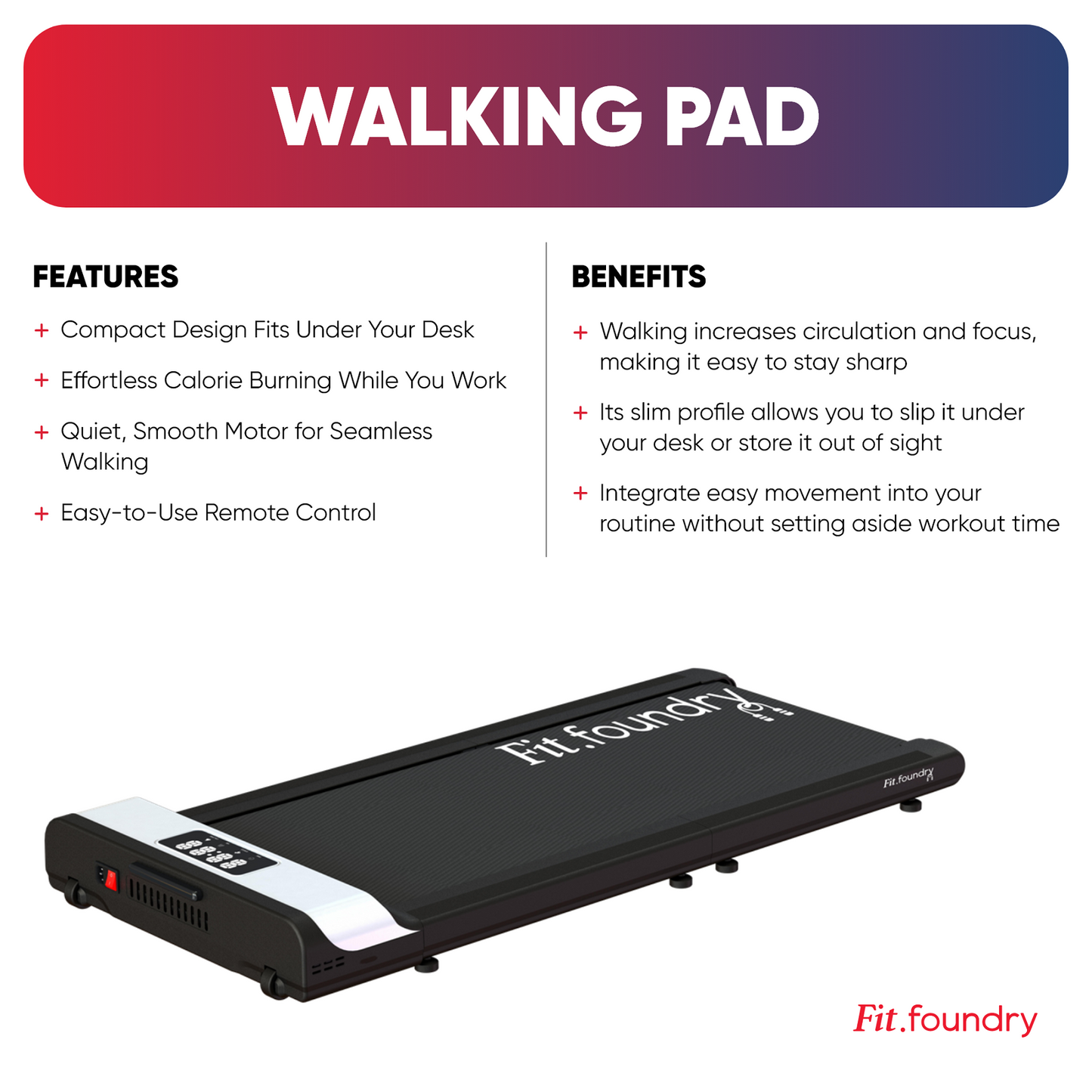 Fit Foundry Walking Pad - Slim Under-Desk Treadmill with LED Display & Up to 4 MPH for Effortless Desk Workouts