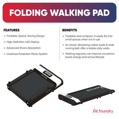 Fit Foundry Folding Walking Pad - Space-Saving Foldable Treadmill with LED Display & Up to 4 MPH